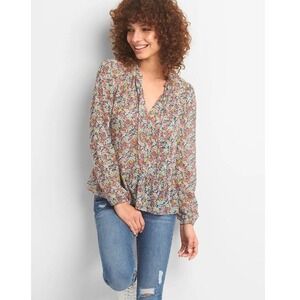 GAP Ditsy Floral Blouse Womens Medium Chiffon Boho Romantic Feminine Cottagecore